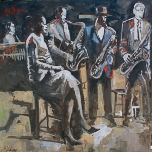 “Jazz 3/Lady Day”
36′′ x 36′′ Oil on Canvas
